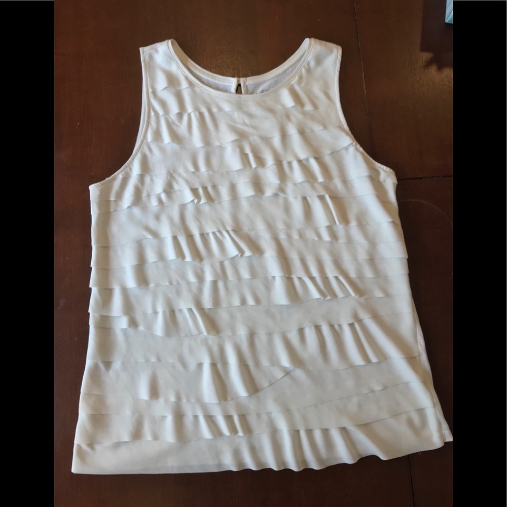 Loft Ivory Ruffled Front Tank Top L